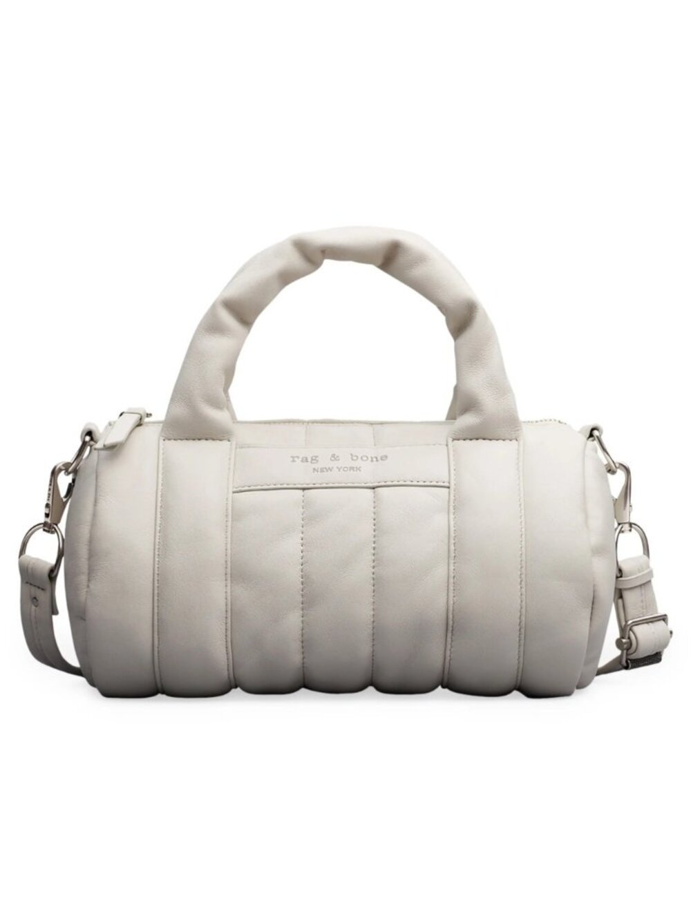 Rag & Bone Cloud Duffle Womens Quilted Leather Tote Crossbody Shoulder Bag Cream